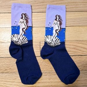 Artistic Socks with Venus Design - Blue and Purple Botticelli